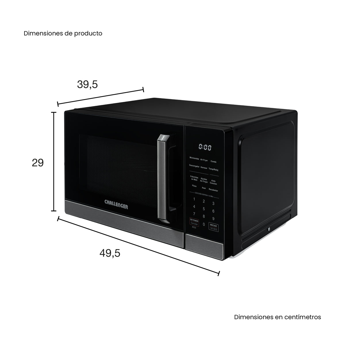 Horno Microondas Challenger Negro 49.5x29cm de 28 Litros con Función Airfryer