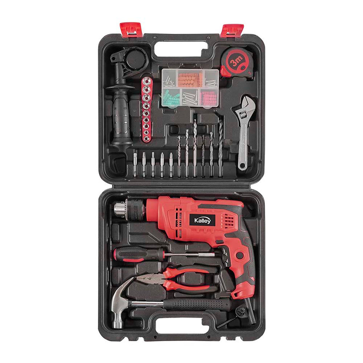 Set de Taladro Percutor Kalley Negro y Rojo 31.8x23.4cm