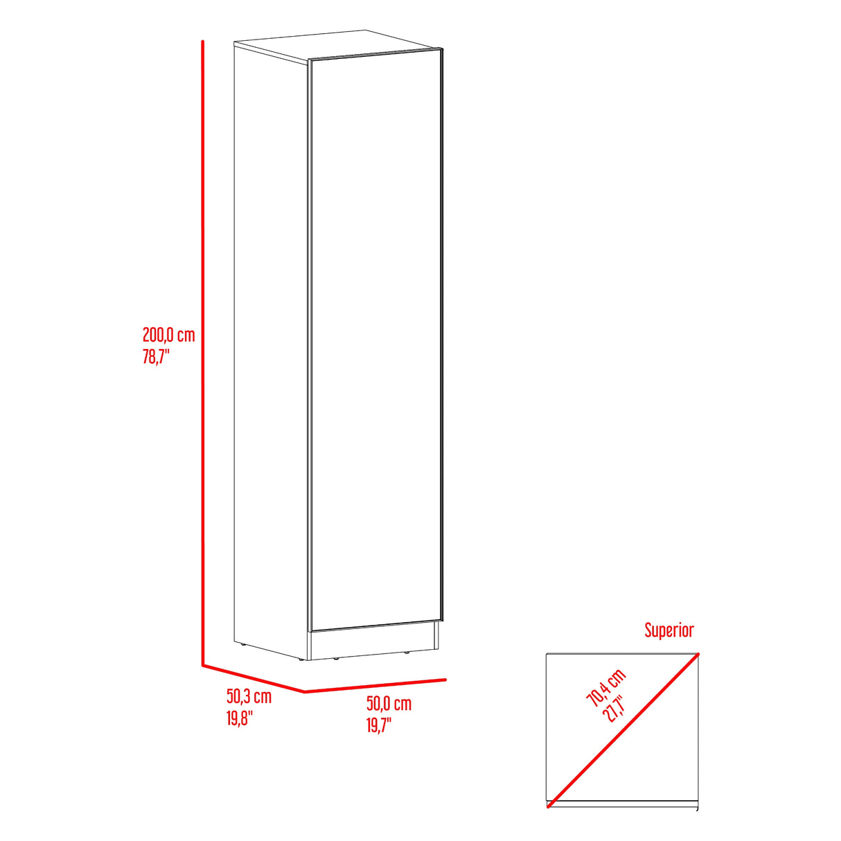 Closet Tolum Fresno Europeo 50x200cm False con una Puerta y Cuatro Compartimientos