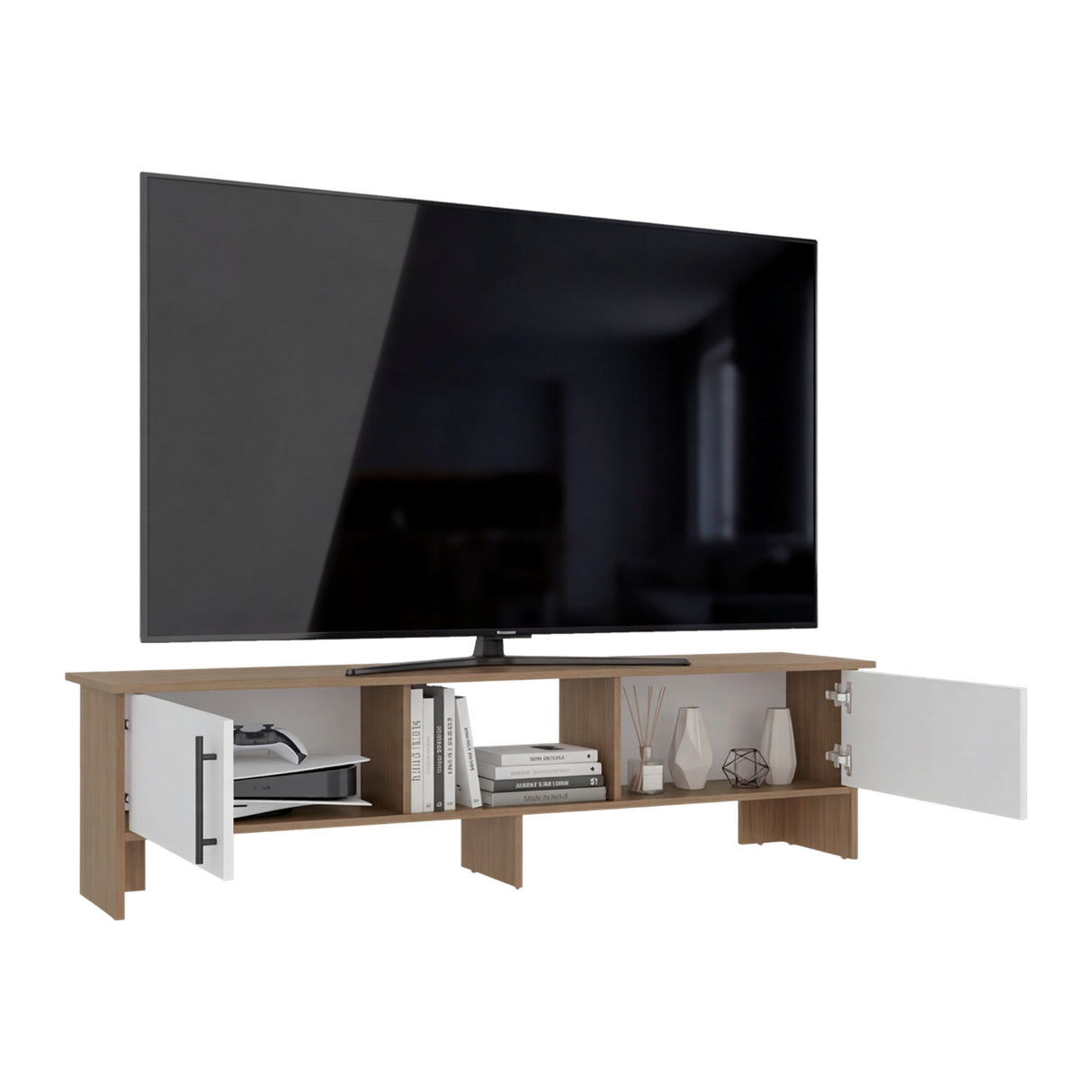 Rack de TV Dago Fresno Europeo y Blanco 160x41.8cm para TV Hasta 65" Pulgadas con Un Compartimiento