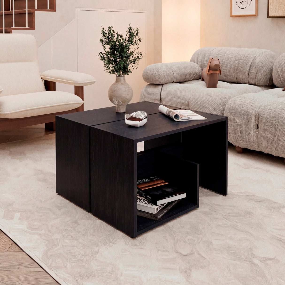 Mesa de Centro Everett Wengue 39.8x63.4cm Rectangular con Compartimiento