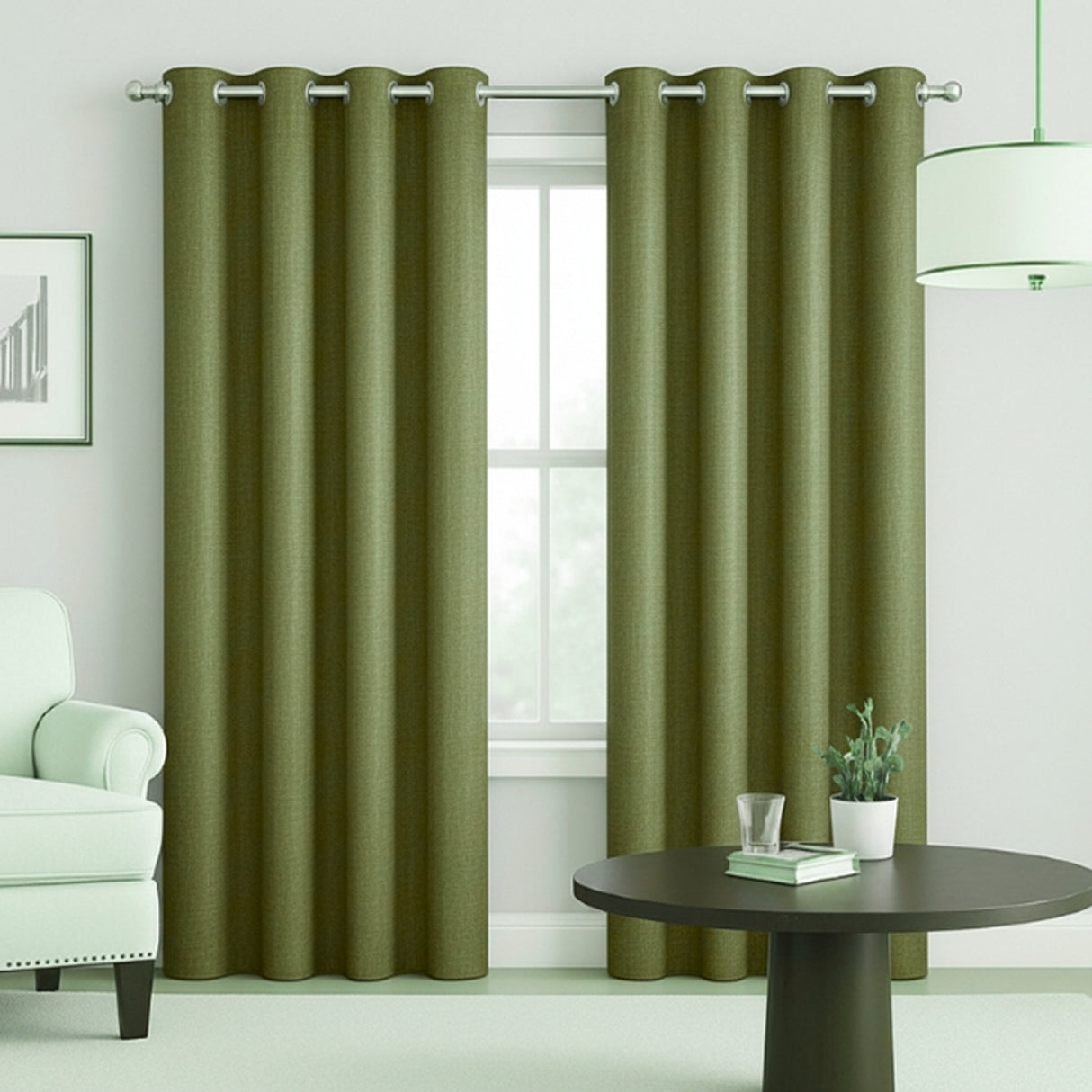 Cortina Semiblackout Verde Oliva 270x200cm Doble Faz Fondo Entero