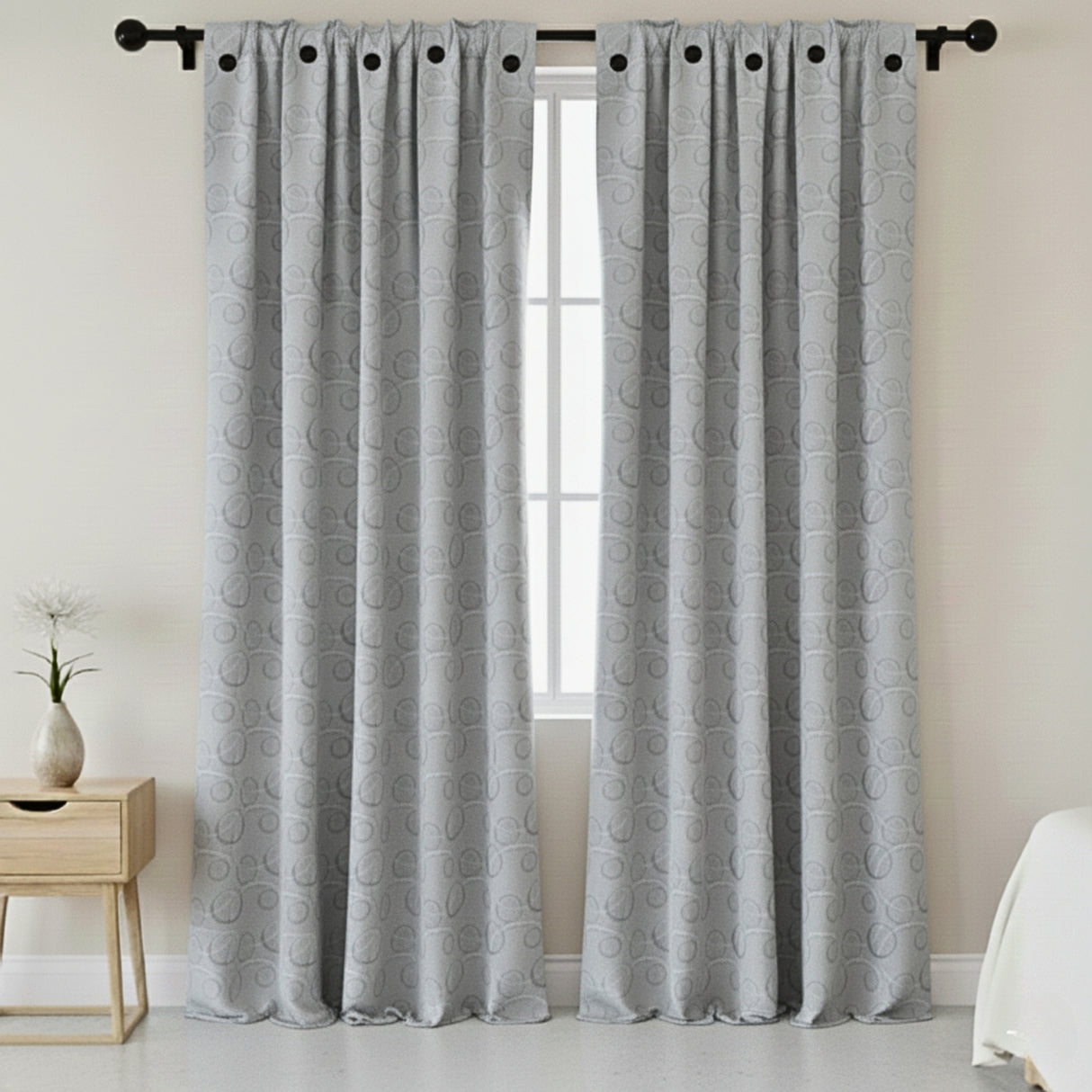 Cortina Jacquard Tradicional Gris Claro 270x215cm Doble Faz de Simbolos Geometricos