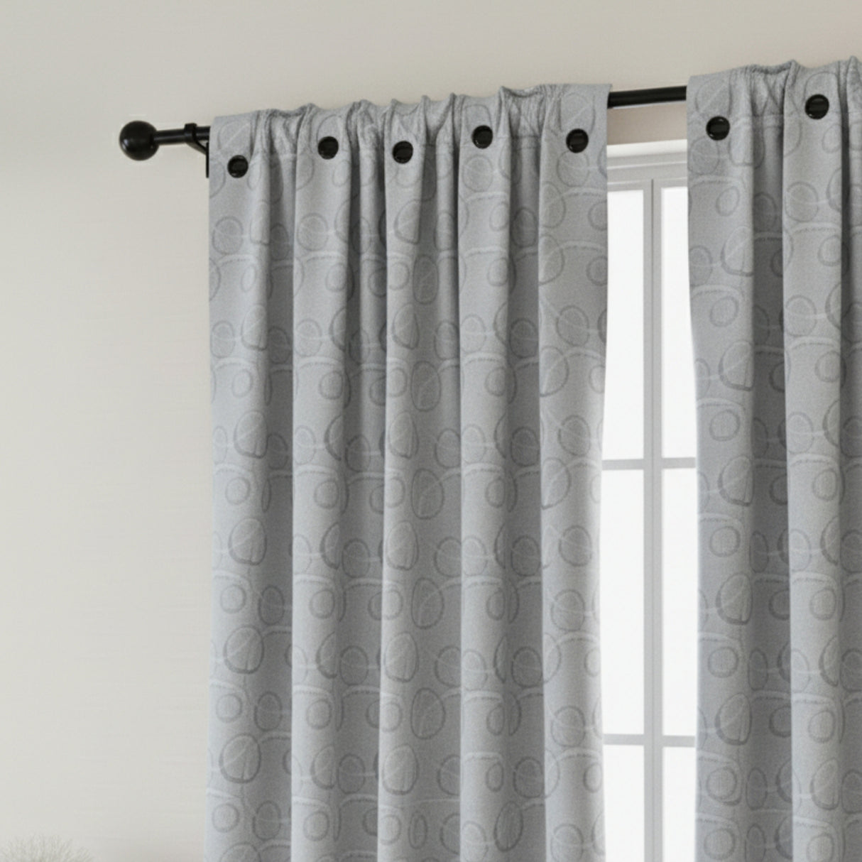 Cortina Jacquard Tradicional Gris Claro 270x215cm Doble Faz de Simbolos Geometricos