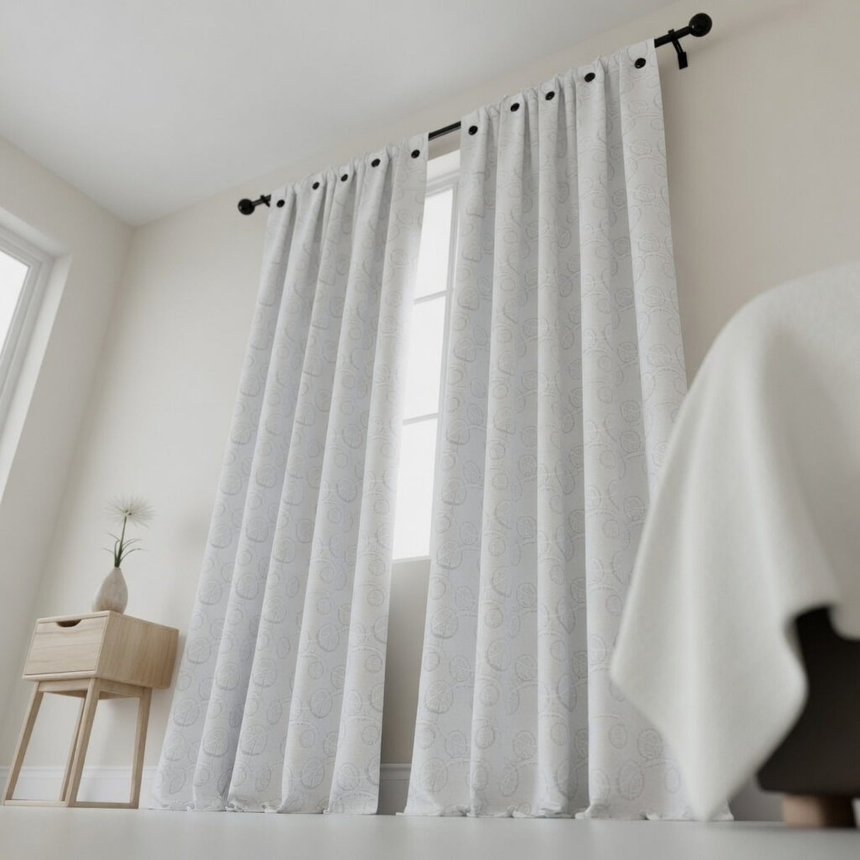 Cortina Jacquard Tradicional Blanco 270x215cm Doble Faz de Simbolos Geometricos