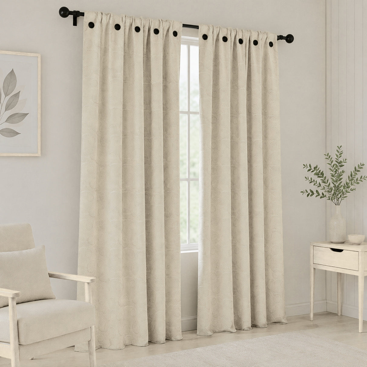 Cortina Jacquard Tradicional Beige 270x215cm Doble Faz de Simbolos Geometricos