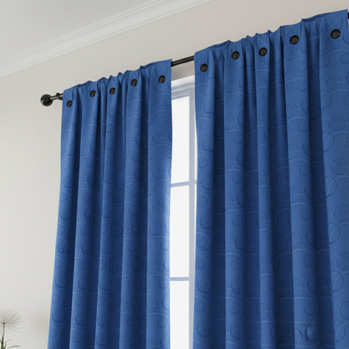 Cortina Jacquard Tradicional Azul Rey 270x215cm Doble Faz de Simbolos Geometricos