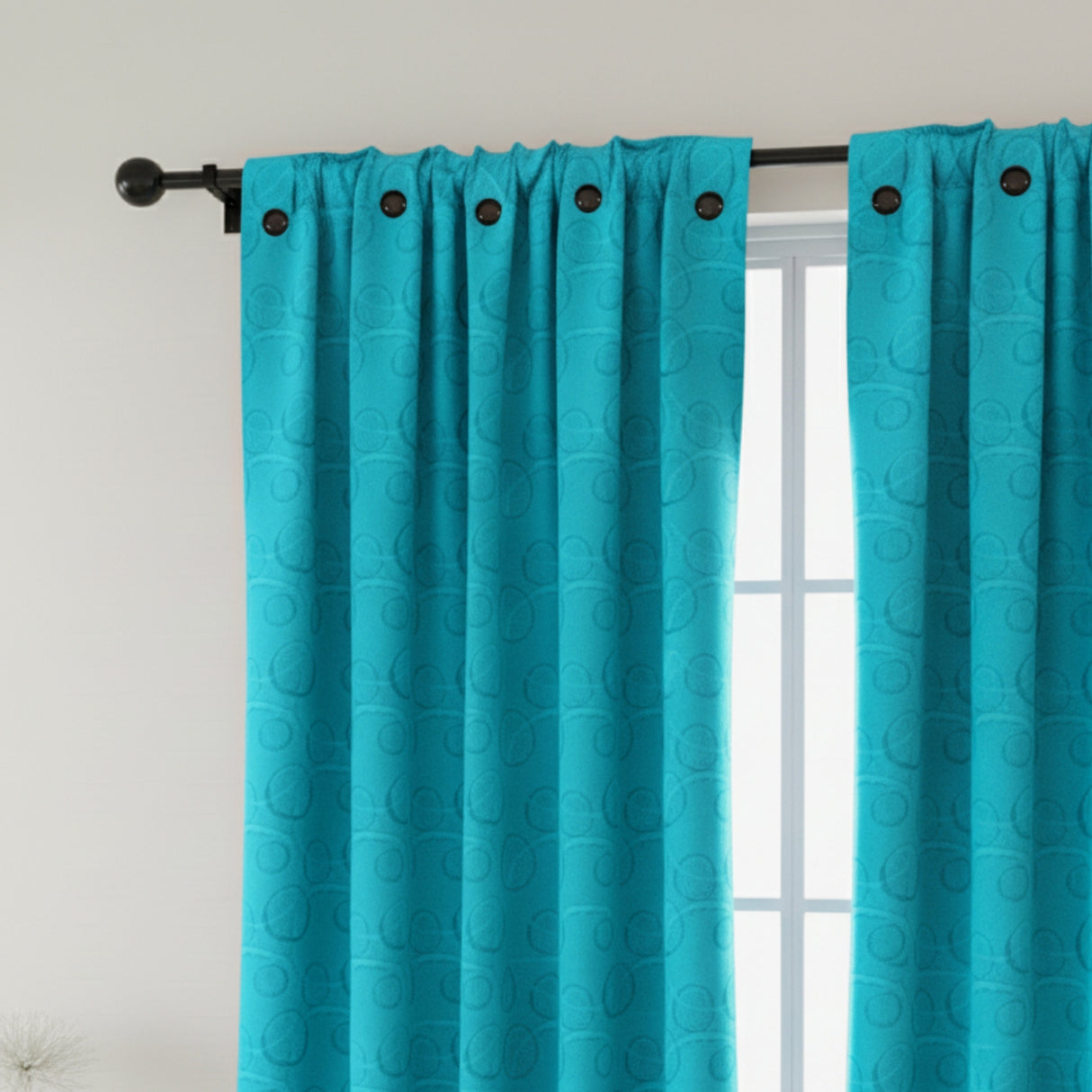 Cortina Jacquard Tradicional Turquesa 270x215cm Doble Faz de Simbolos Geometricos