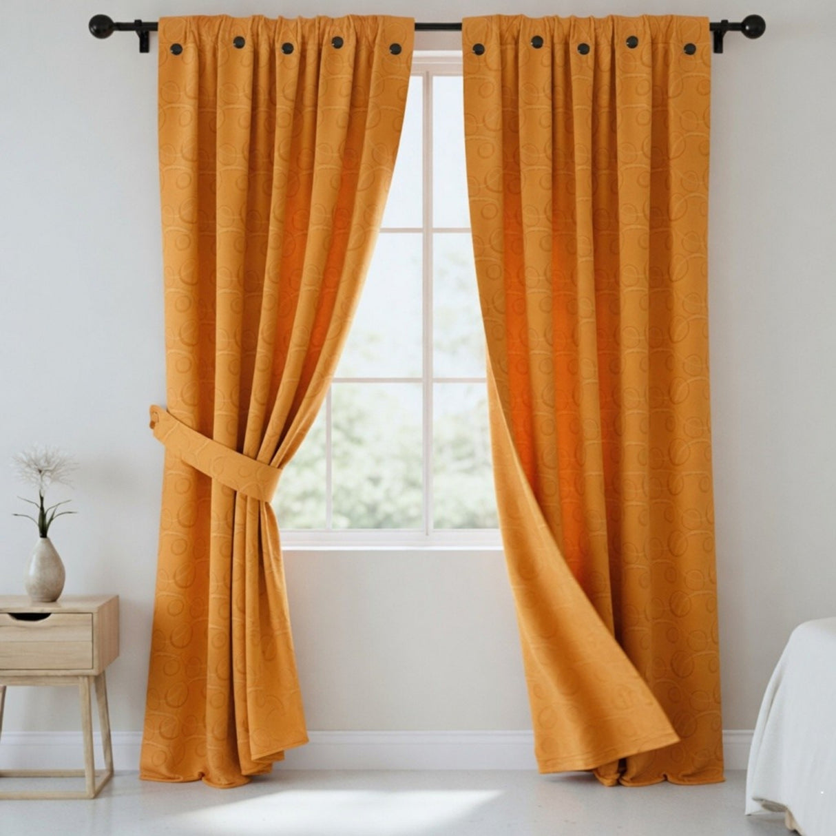 Cortina Jacquard Tradicional Naranja 270x215cm Doble Faz de Simbolos Geometricos