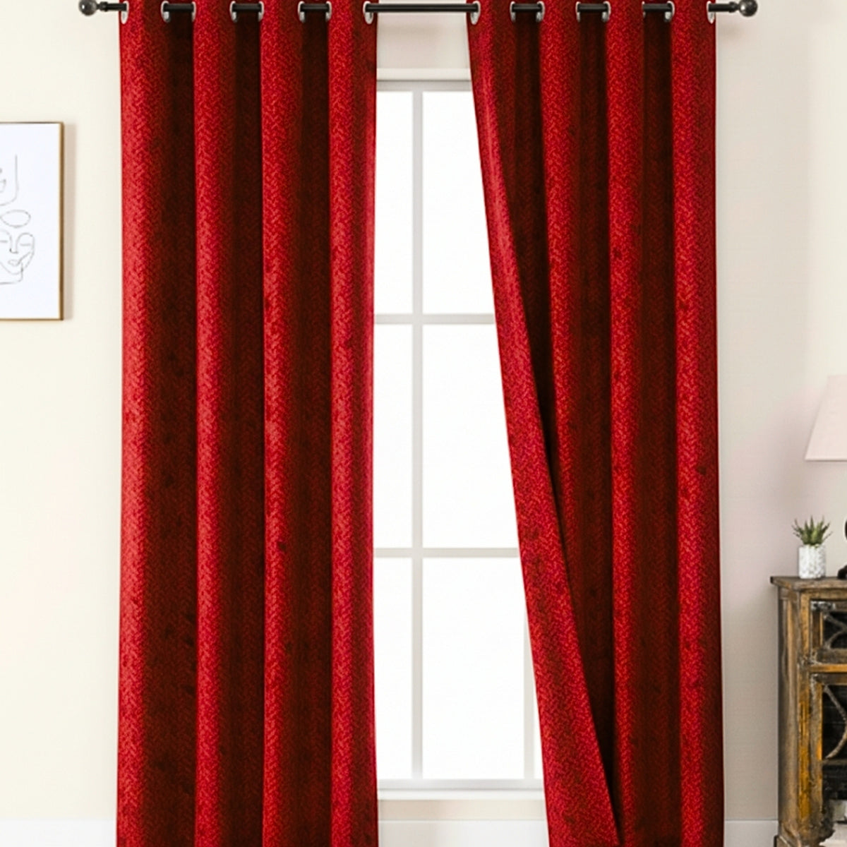 Juego de Cortinas Jacquard Premium Rojo 270x200cm de Figuras Geometricas