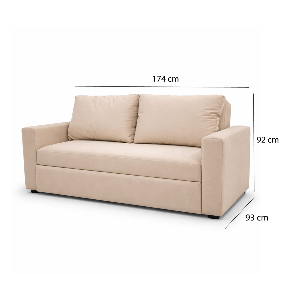 Sala Beige y Blanco 174x92cm con Un Sofá Cama Un Puff y Una Mesa de Centro