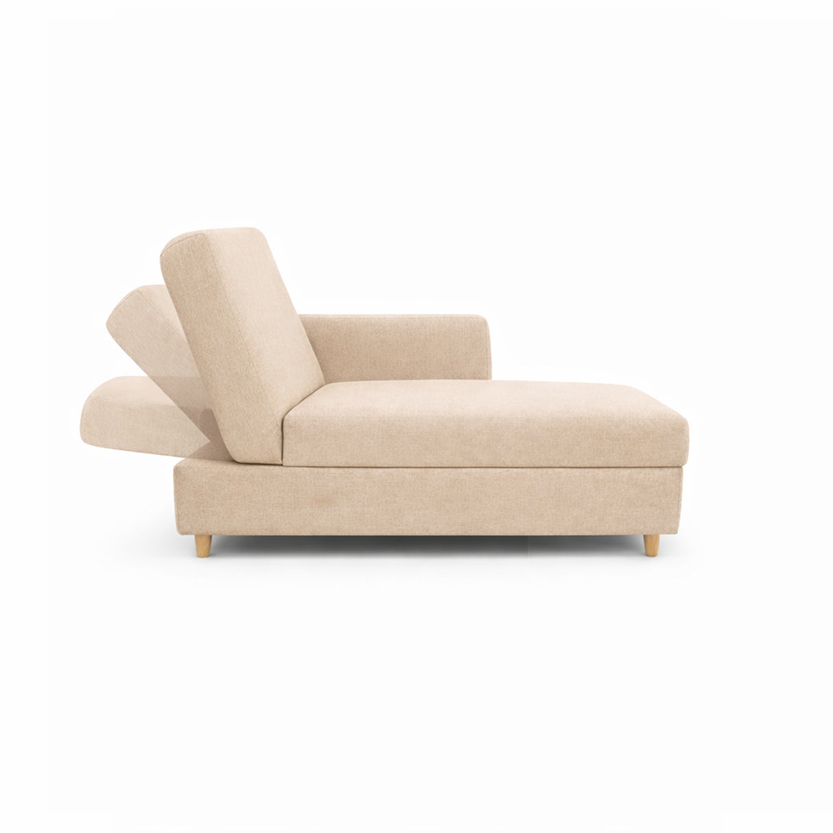 Sala Beige y Blanco 145x45cm con Un Sofá Cama Baúl Un Puff y Una Mesa de Centro
