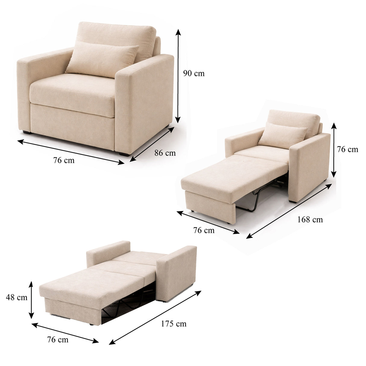 Poltrona Beige 76x90cm de Un Puesto Reclinable con Apoya Brazos