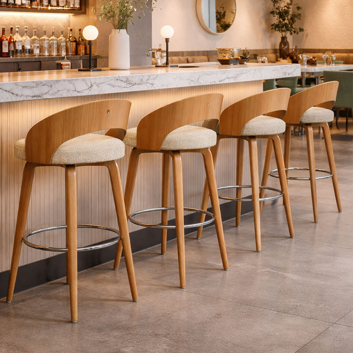 Silla Bar Odet Beige 44x95cm Circular con Espaldar sin Apoya Brazos