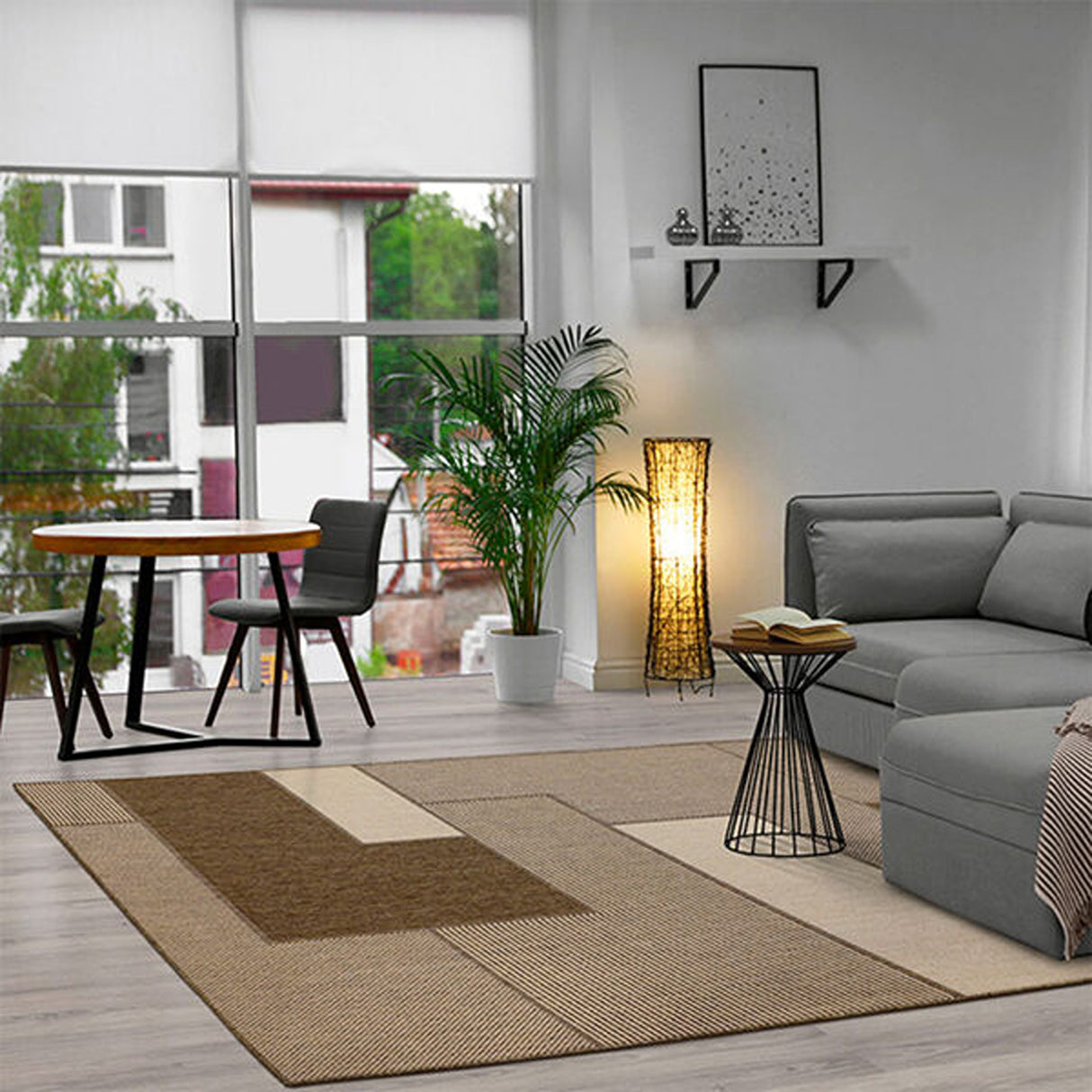 Alfombra Dover Café Oscuro y Cafe Claro 150x100cm Rectangular Suave para Sala De Estar de Cuadros Y Rectangulos
