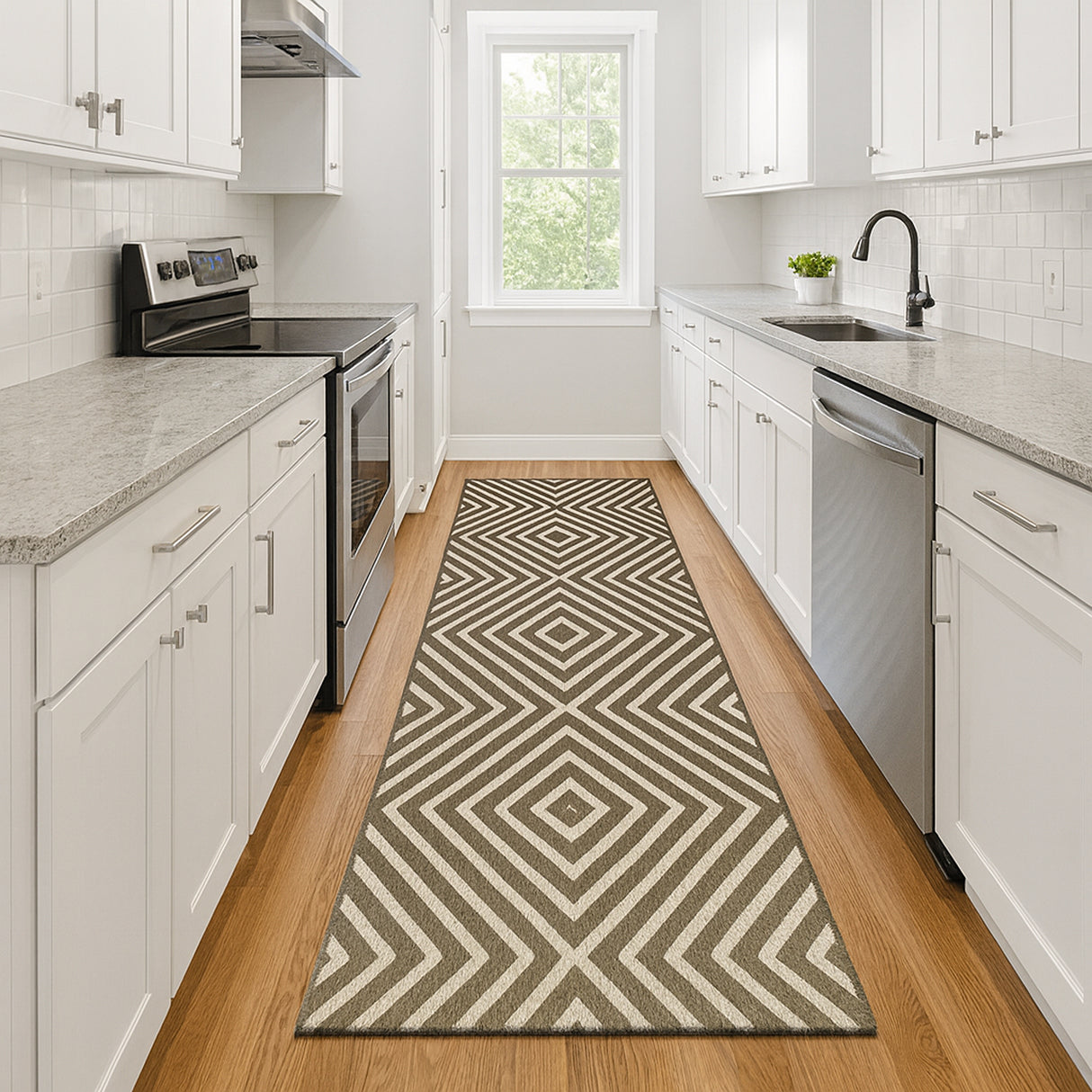 Alfombra Dover Café Oscuro y Cafe Claro 180x66cm Rectangular Suave para Cocina de Rombos