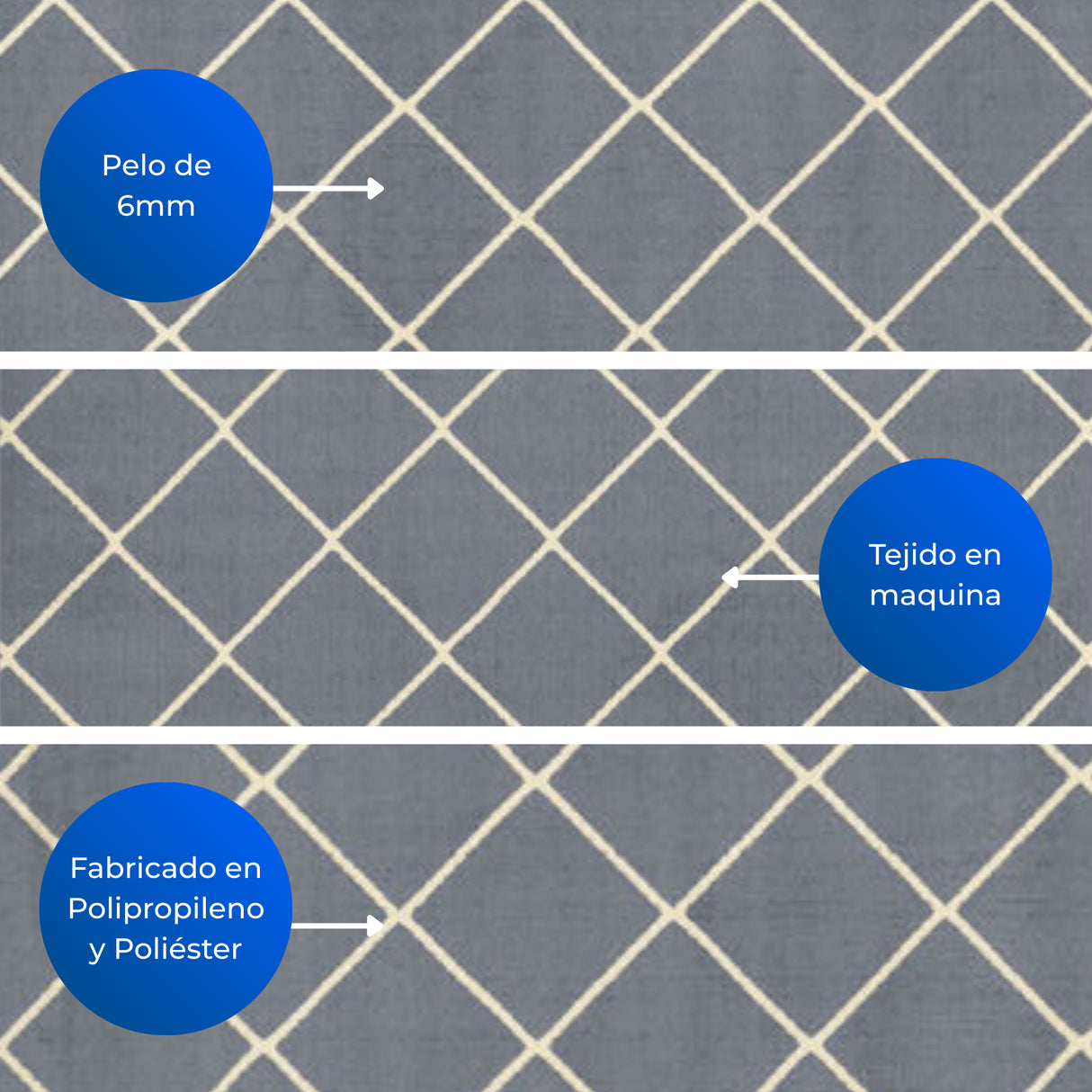 Alfombra Maryland Azul Grisaceo 100x50cm Rectangular Suave para Dormitorio de Rombos