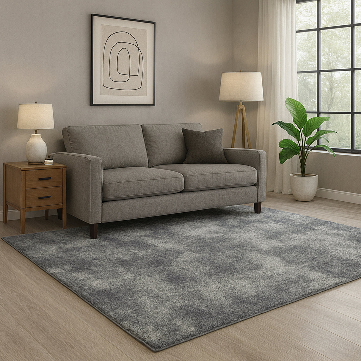 Alfombra Laurel Gris 200x150cm Rectangular Suave para Sala De Estar Fondo Entero