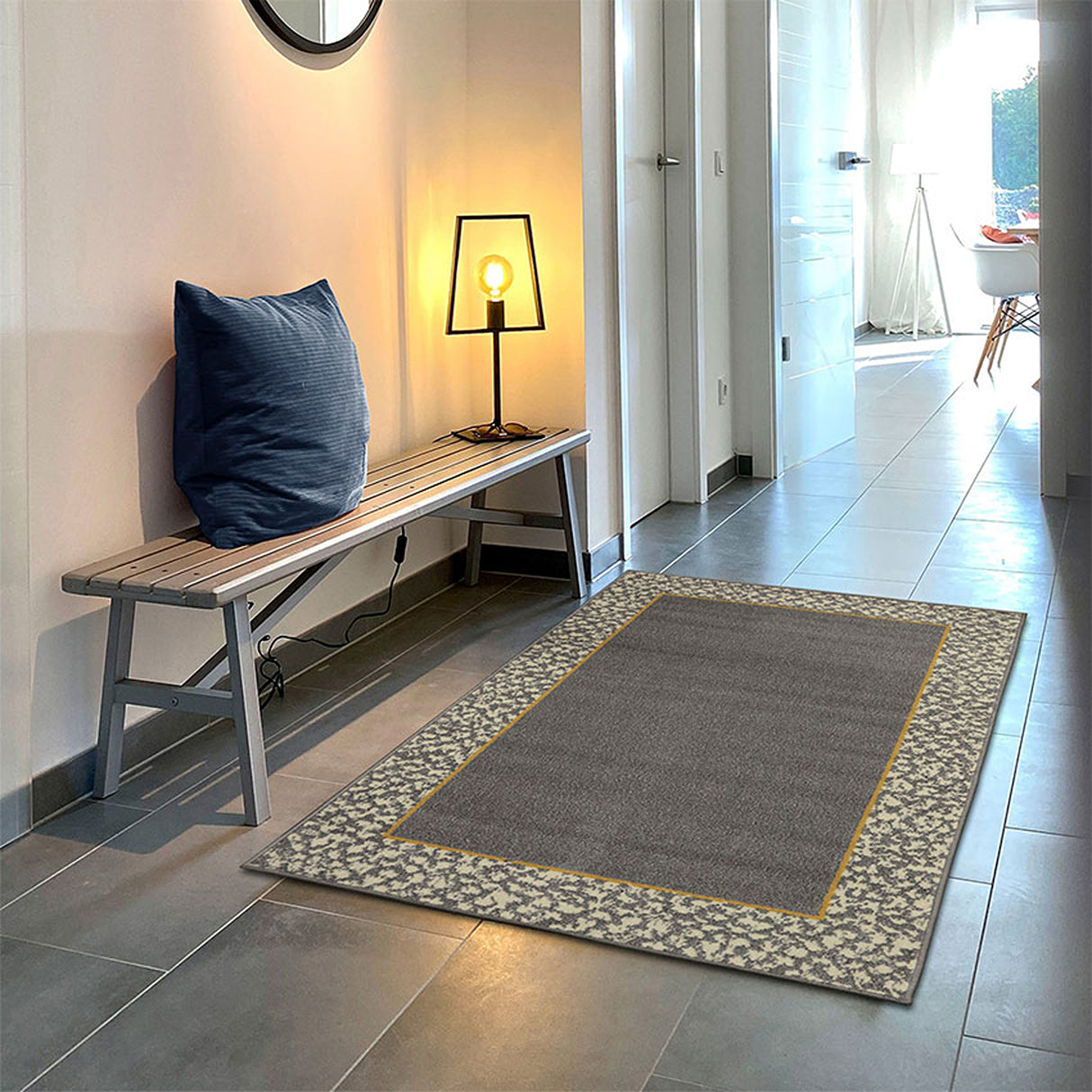 Alfombra Oregon Gris Oscuro y Amarillo 150x100cm Rectangular Suave para Dormitorio de Rectangulos