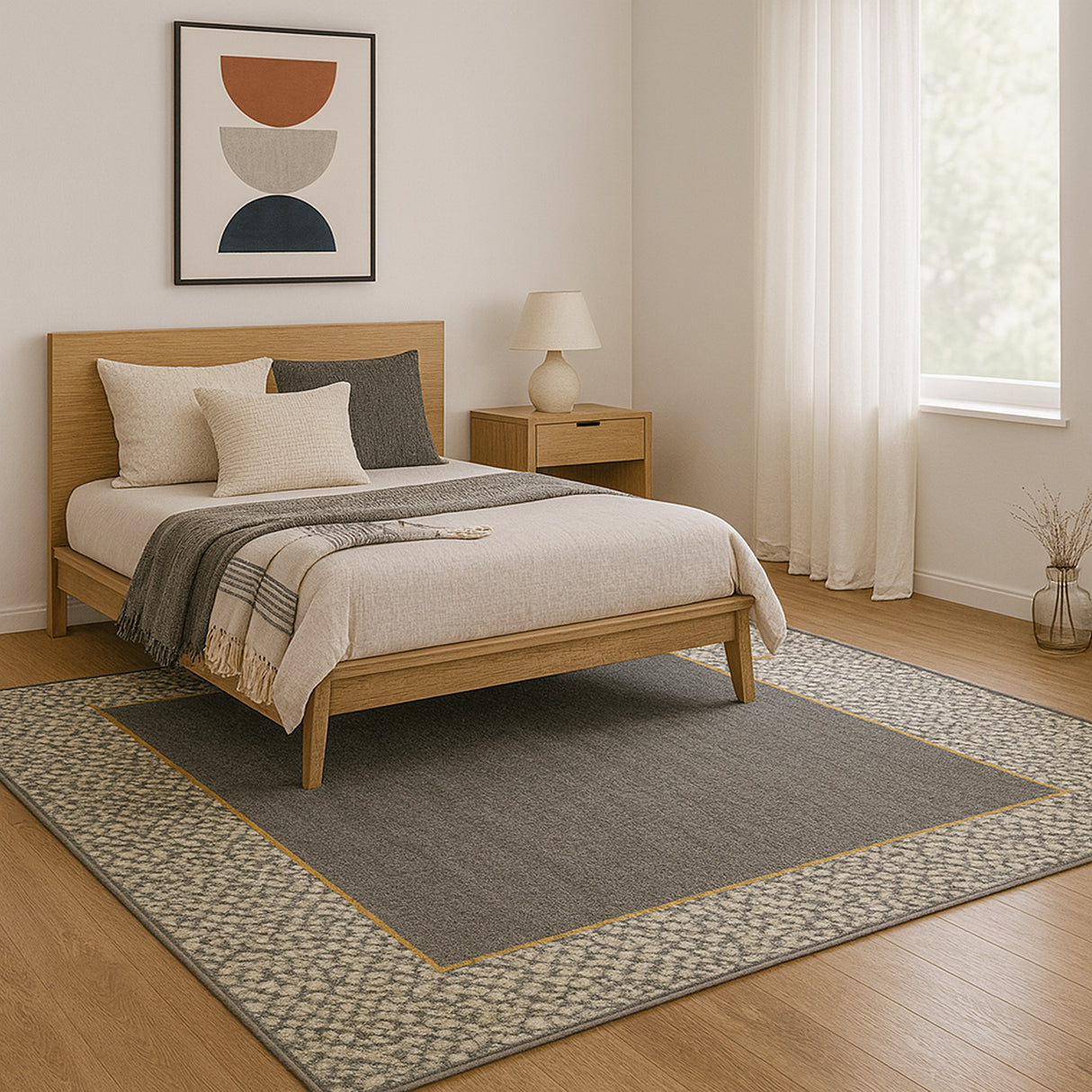 Alfombra Oregon Gris Oscuro y Amarillo 200x150cm Rectangular Suave para Dormitorio de Rectangulos