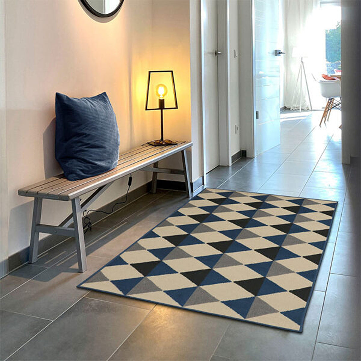 Alfombra Oregon Azul y Negro 150x100cm Rectangular Suave para Banho de Rombos