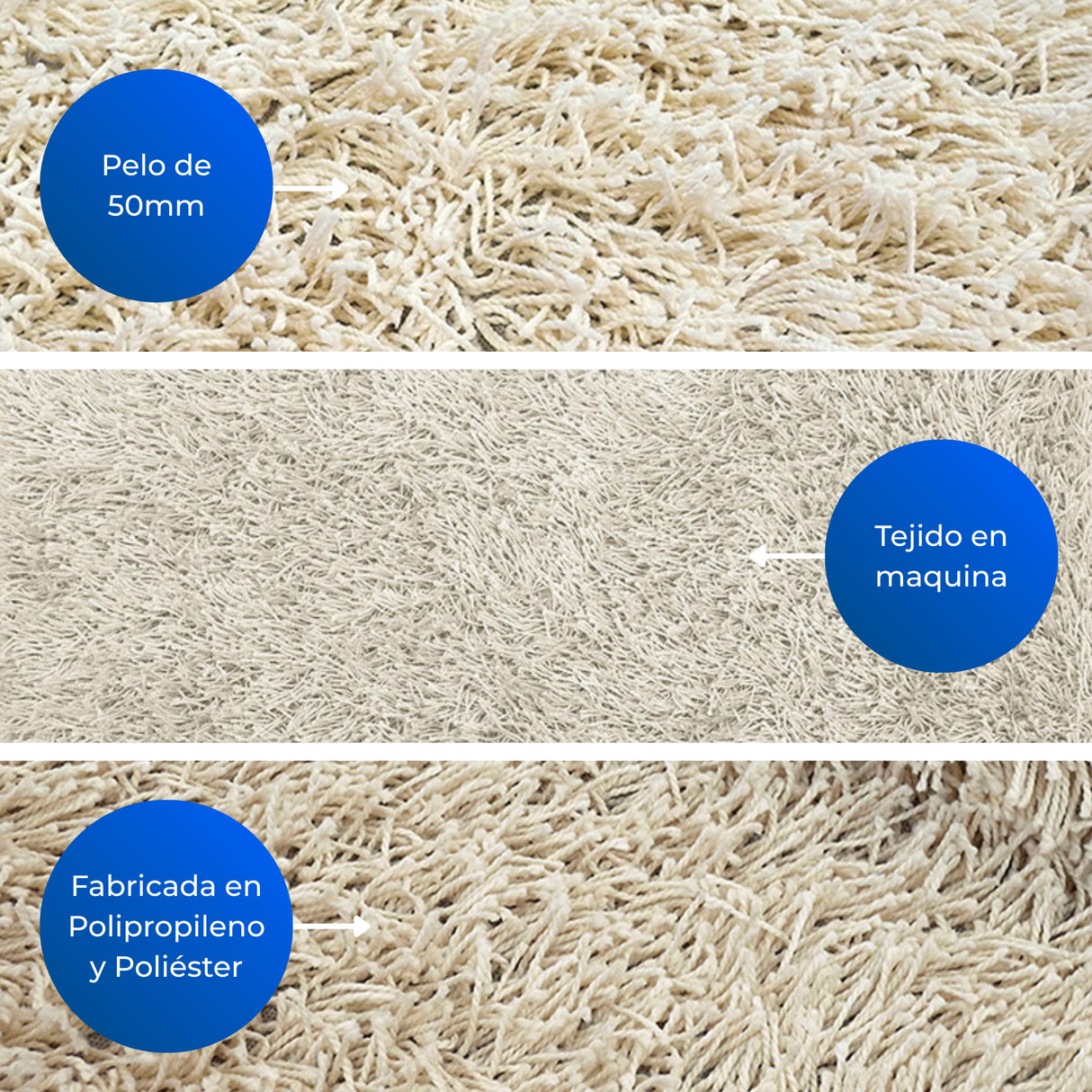 Alfombra Hawaii Blanco Crema 150x100cm Rectangular Suave para Sala De Estar Fondo Entero