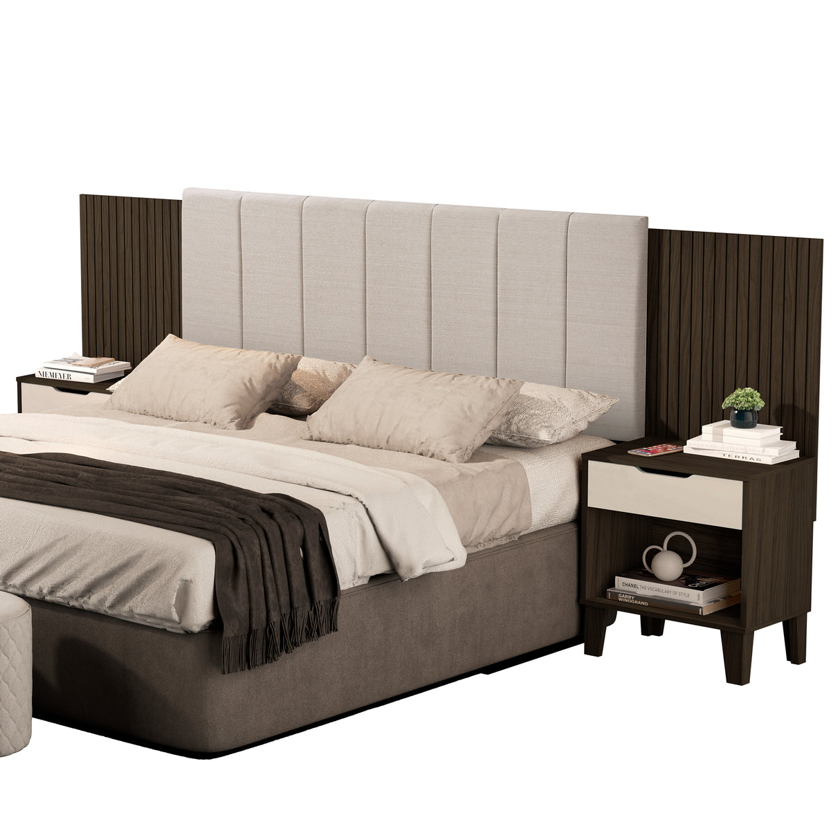 Cabecero Ajustable Elena Café y Blanco 257x130cm Para Cama Doble
