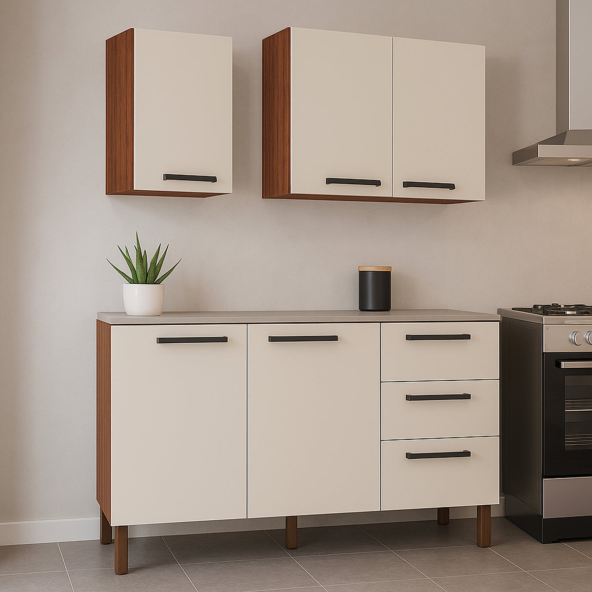 Cocina Modular Canna Café y Blanco 120X144.5cm sin Mesón y sin Pozuelo