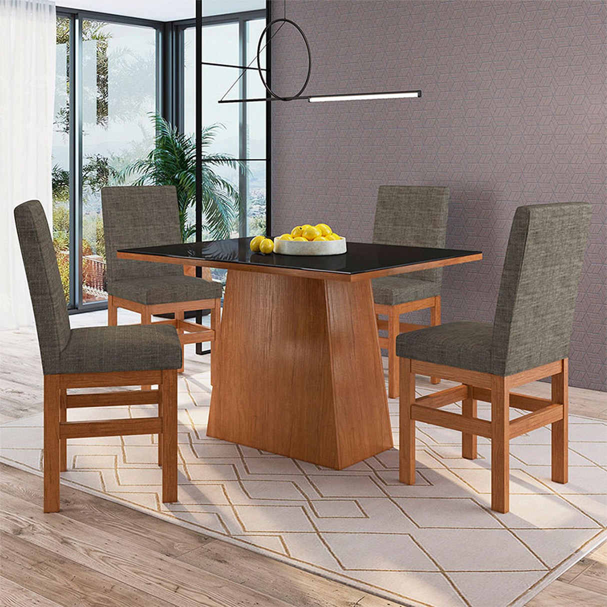 Comedor Toledo Almendra 120x78cm Cuadrado de Cuatro Puestos con Cuatro Sillas