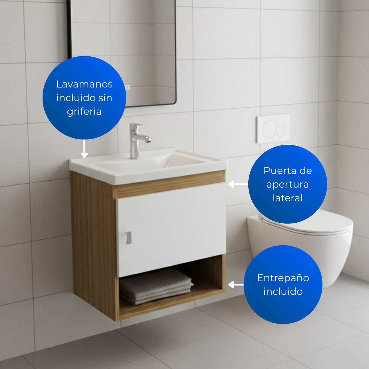 Mueble para Lavamanos Linz Almendra y Blanco 44.3x45cm Individual Flotante con Lavamanos Integrado