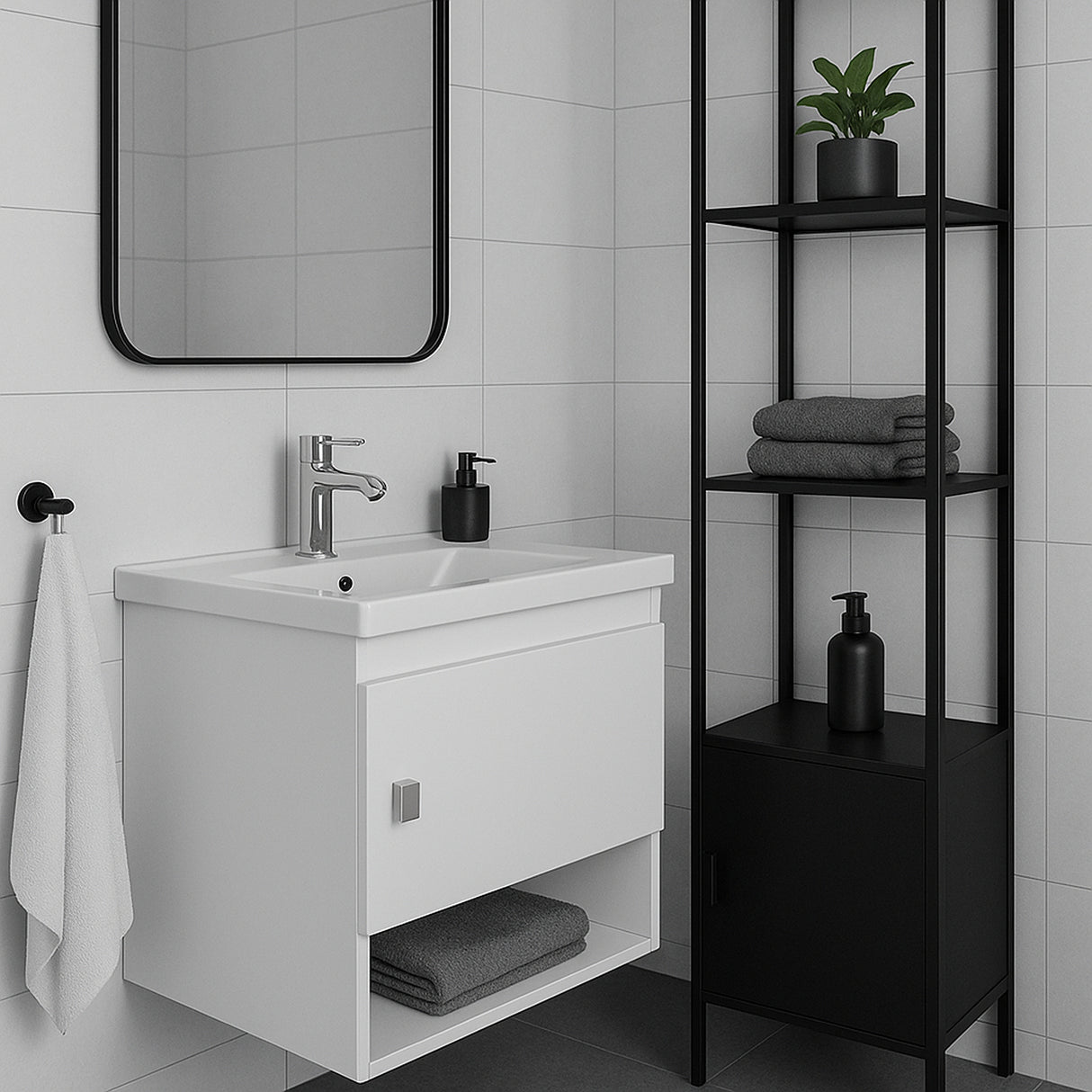 Mueble para Lavamanos Linz Blanco 44.3x45cm Individual Flotante con Lavamanos Integrado