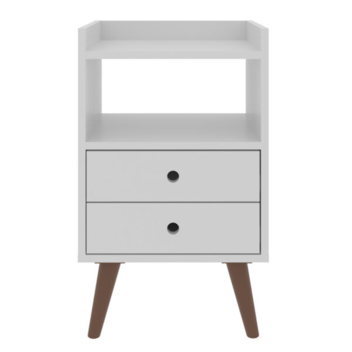 Mesa de noche Laos Blanco 38x63.5cm con Dos Cajones Un Compartimiento y con Patas