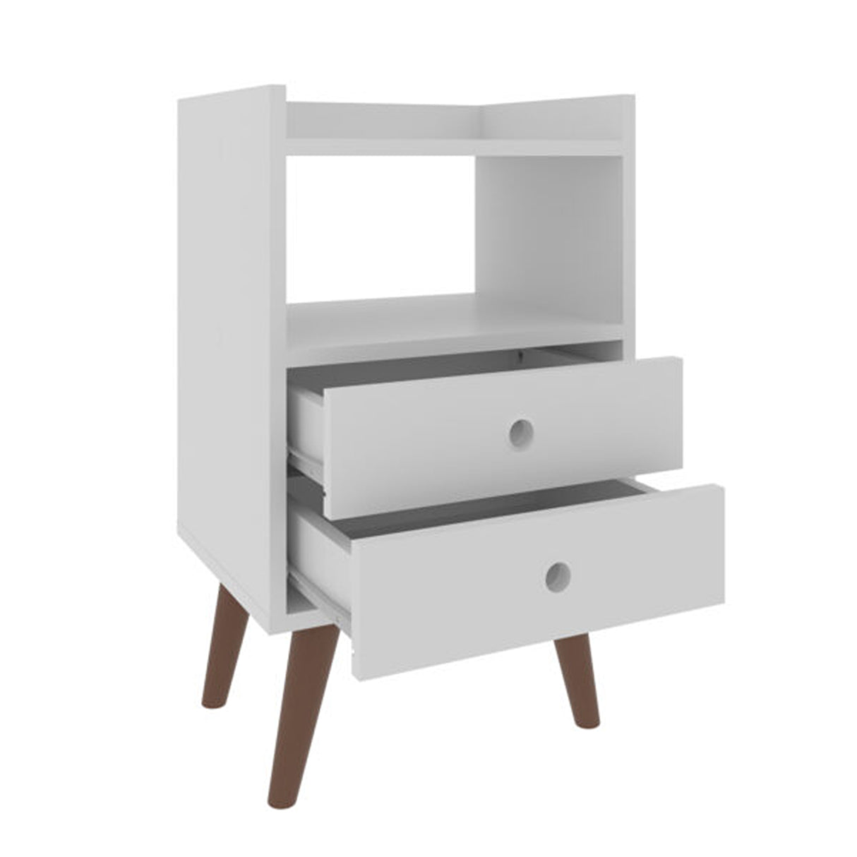 Mesa de noche Laos Blanco 38x63.5cm con Dos Cajones Un Compartimiento y con Patas