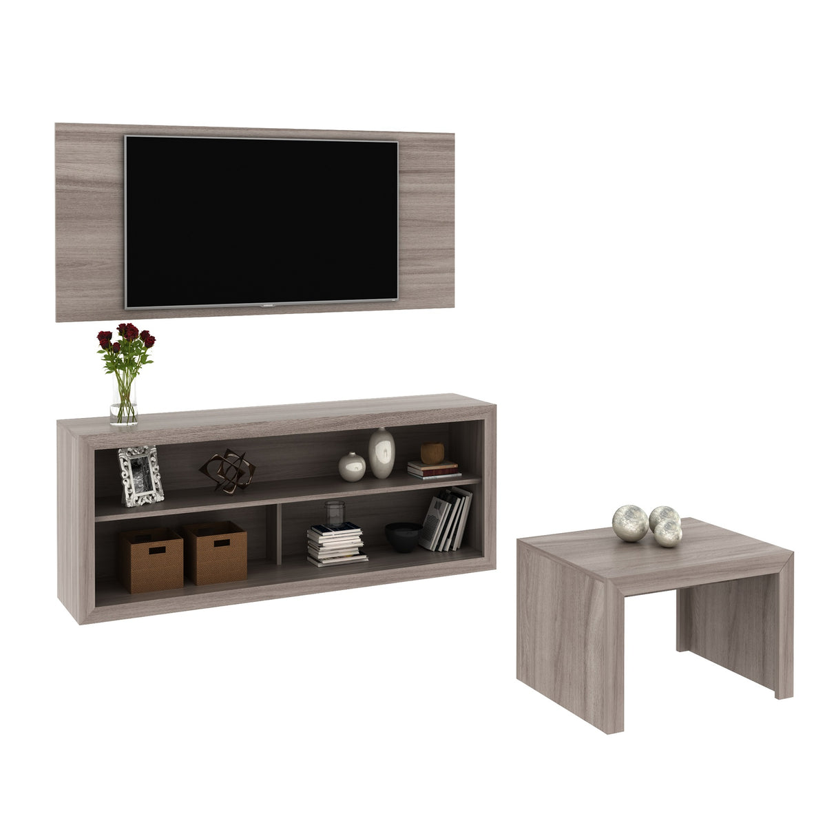 Combo Panel de TV Living Gris 136x60cm para TV Hasta 42" Pulgadas con Tres Compartimientos