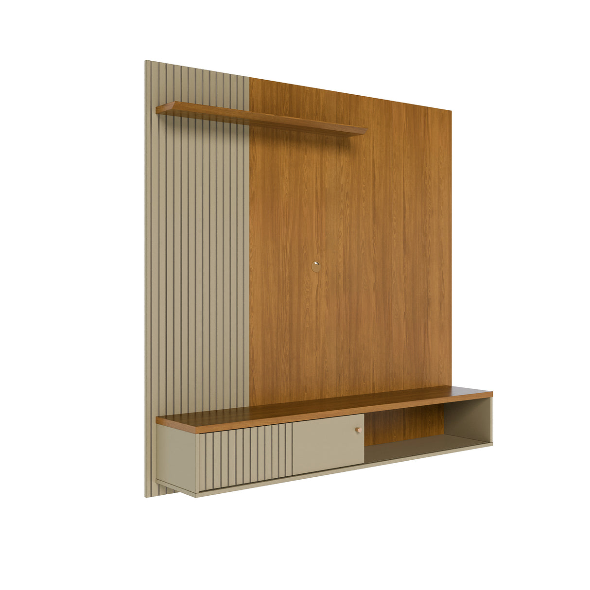 Panel de TV Aura Almendra y Blanco 160.5x162cm para TV Hasta 65" Pulgadas con Dos Compartimientos