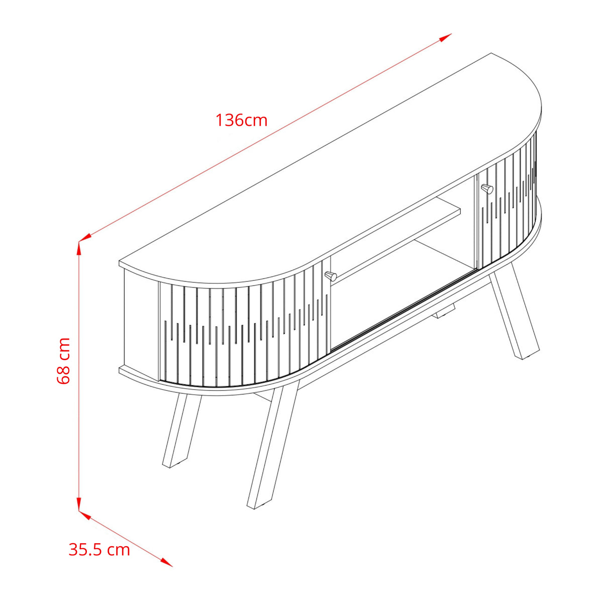 Mesa para TV Atlas Almendra y Blanco 136x68cm para TV Hasta 55" Pulgadas con Dos Compartimientos y con Dos Cajones