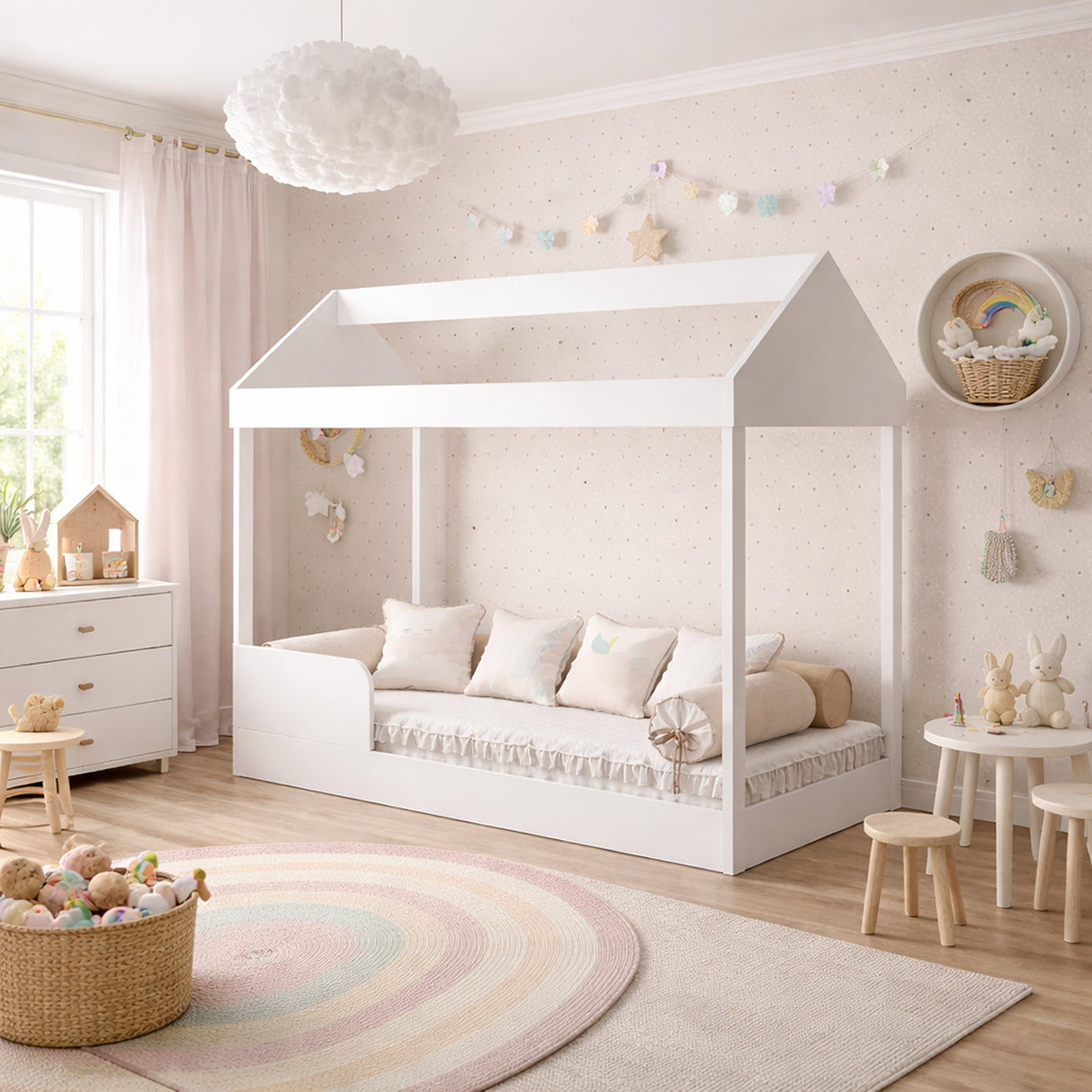 Cama Montessoriana Blanco 90x133cm para Colchon Sencillo 90 X 190 Cm