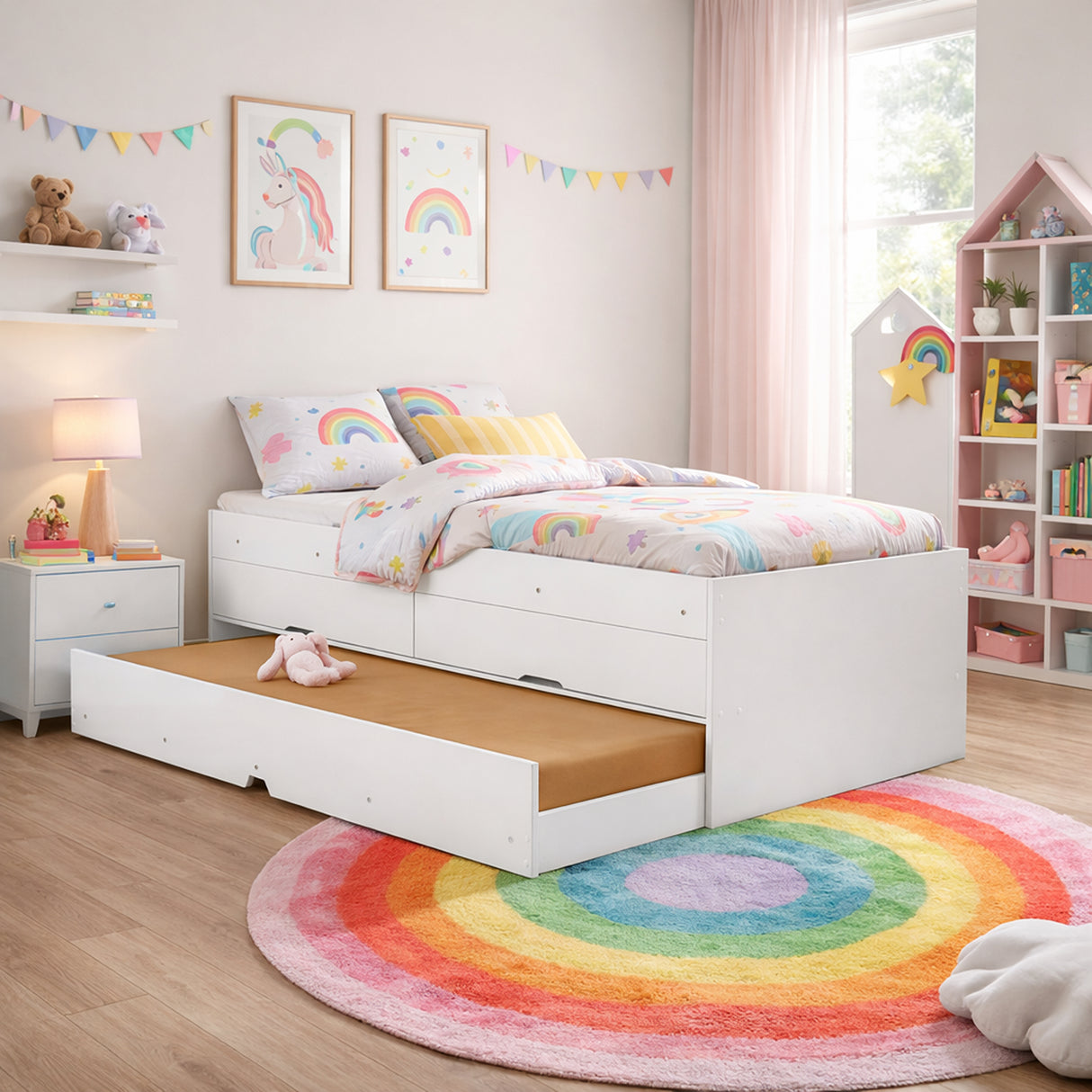 Cama Mar Blanco 95x60cm para Colchon Sencillo 90 X 190 Cm con Cabecero y con Almacenamiento