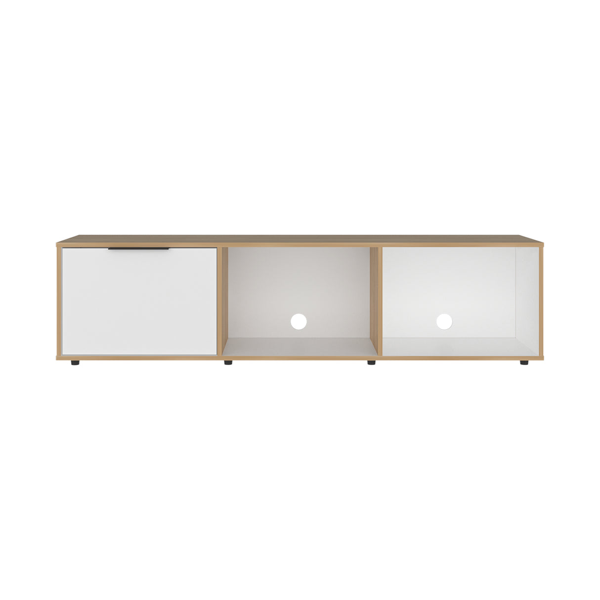 Rack de TV Dorne Fresno Europeo y Blanco 162x41.1cm para TV Hasta 65" Pulgadas con Tres Compartimientos