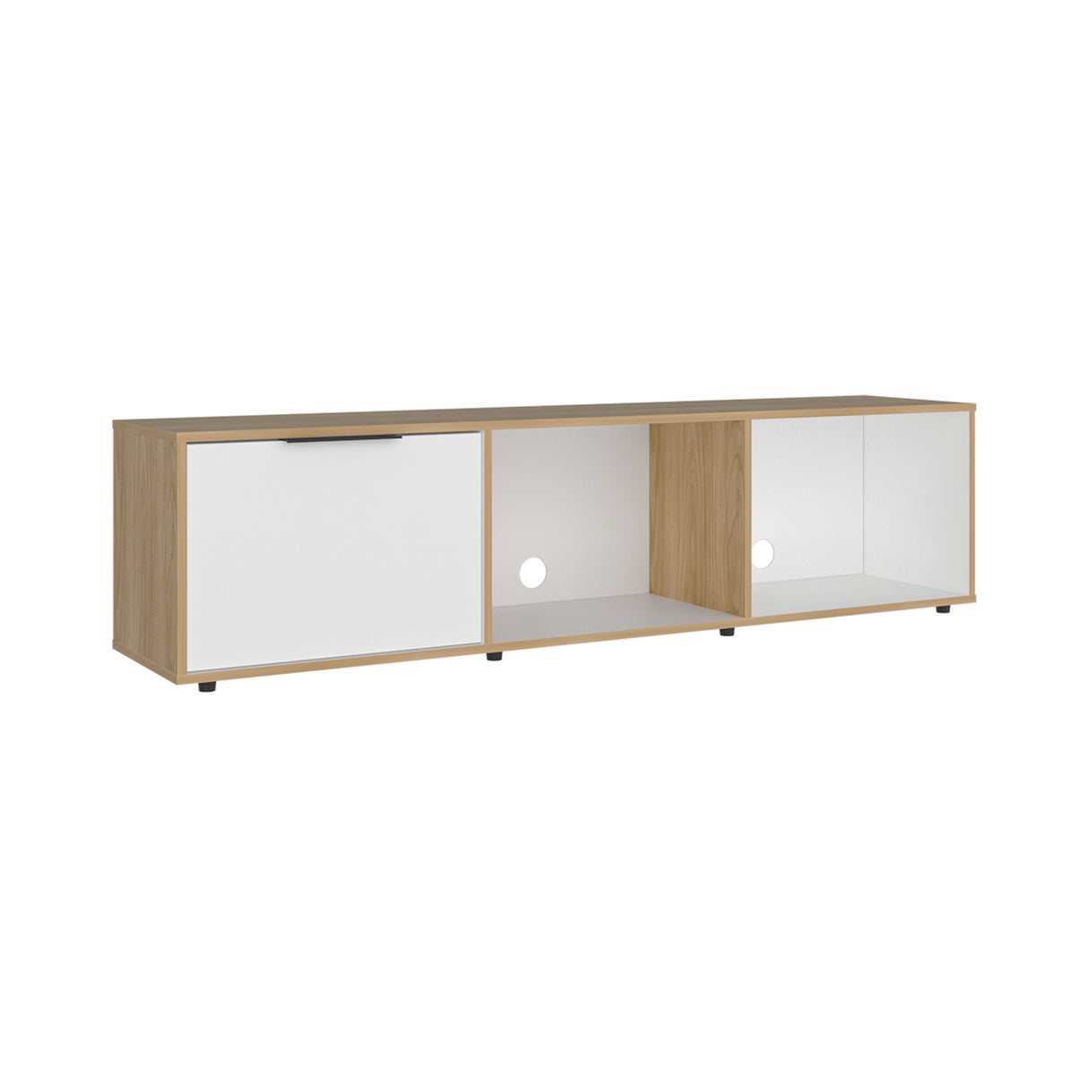 Rack de TV Dorne Fresno Europeo y Blanco 162x41.1cm para TV Hasta 65" Pulgadas con Tres Compartimientos