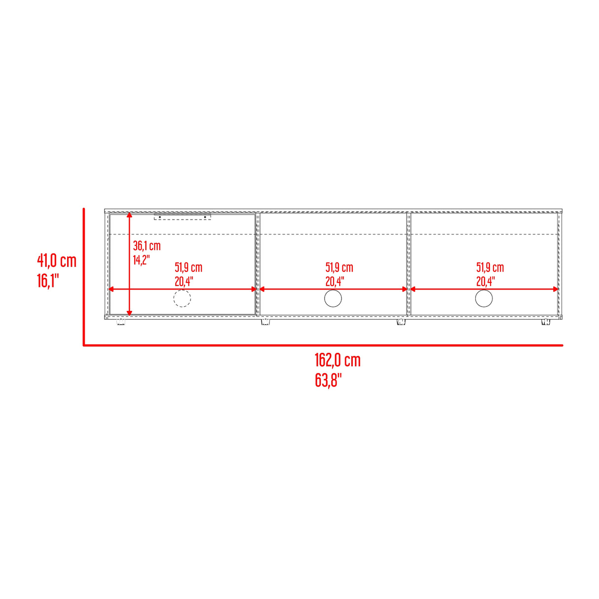 Rack de TV Dorne Avellana 162x41.1cm para TV Hasta 65" Pulgadas con Tres Compartimientos