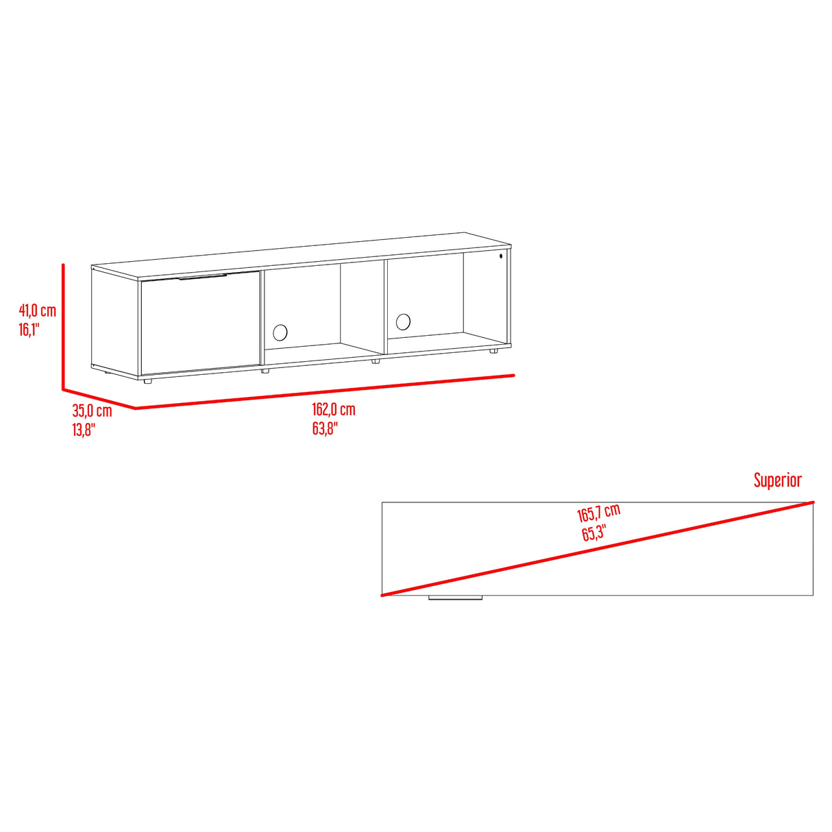 Rack de TV Dorne Avellana 162x41.1cm para TV Hasta 65" Pulgadas con Tres Compartimientos