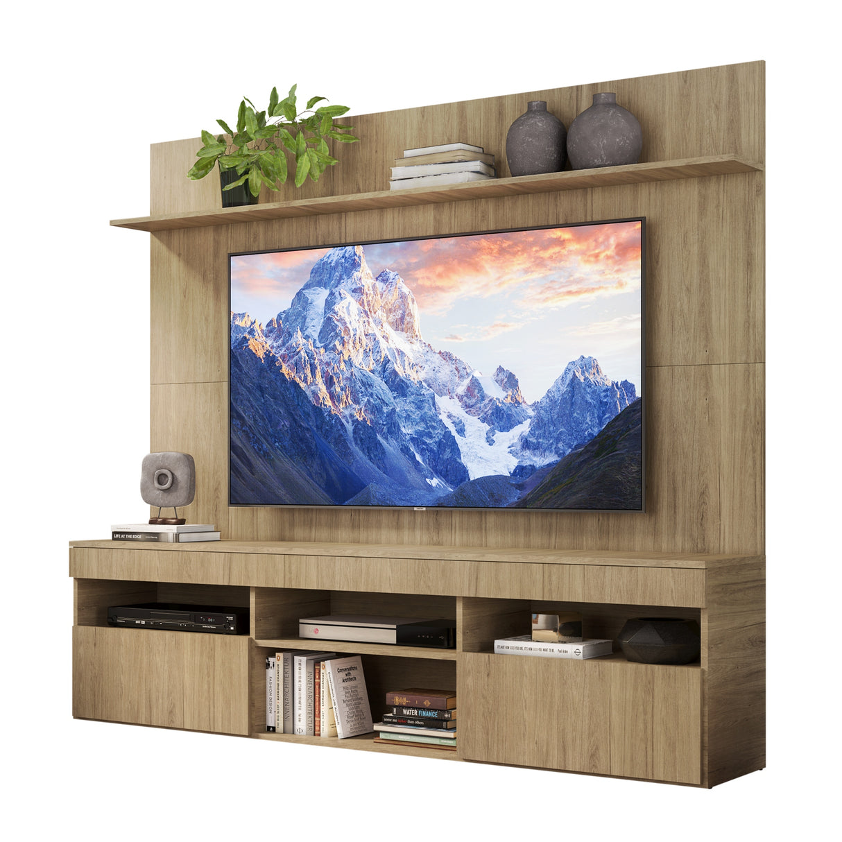 Rack con Panel Madrid Castaño 175x164cm para TV Hasta 55" Pulgadas con Cinco Compartimientos