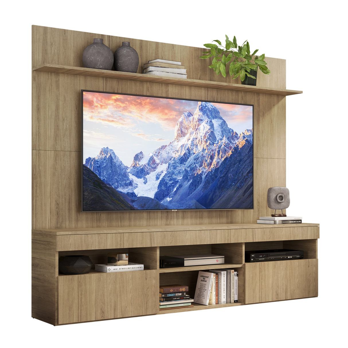 Rack con Panel Madrid Castaño 175x164cm para TV Hasta 55" Pulgadas con Cinco Compartimientos