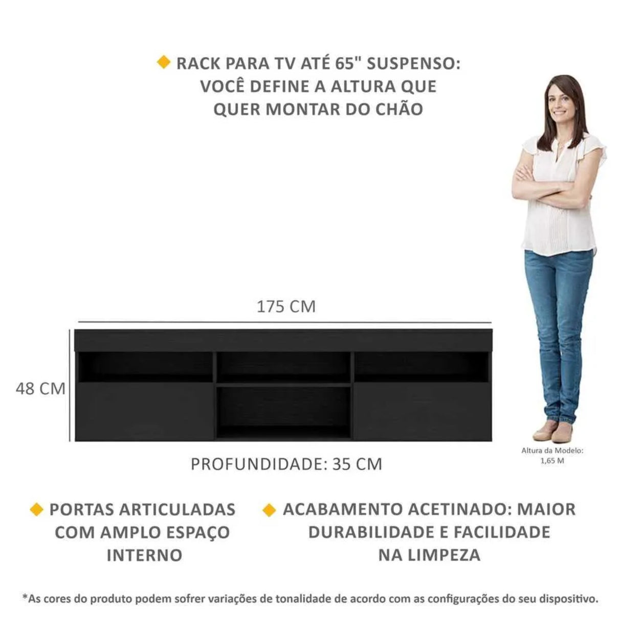 Rack de TV Paris Negro 175x48cm para TV Hasta 55" Pulgadas con Seis Compartimientos