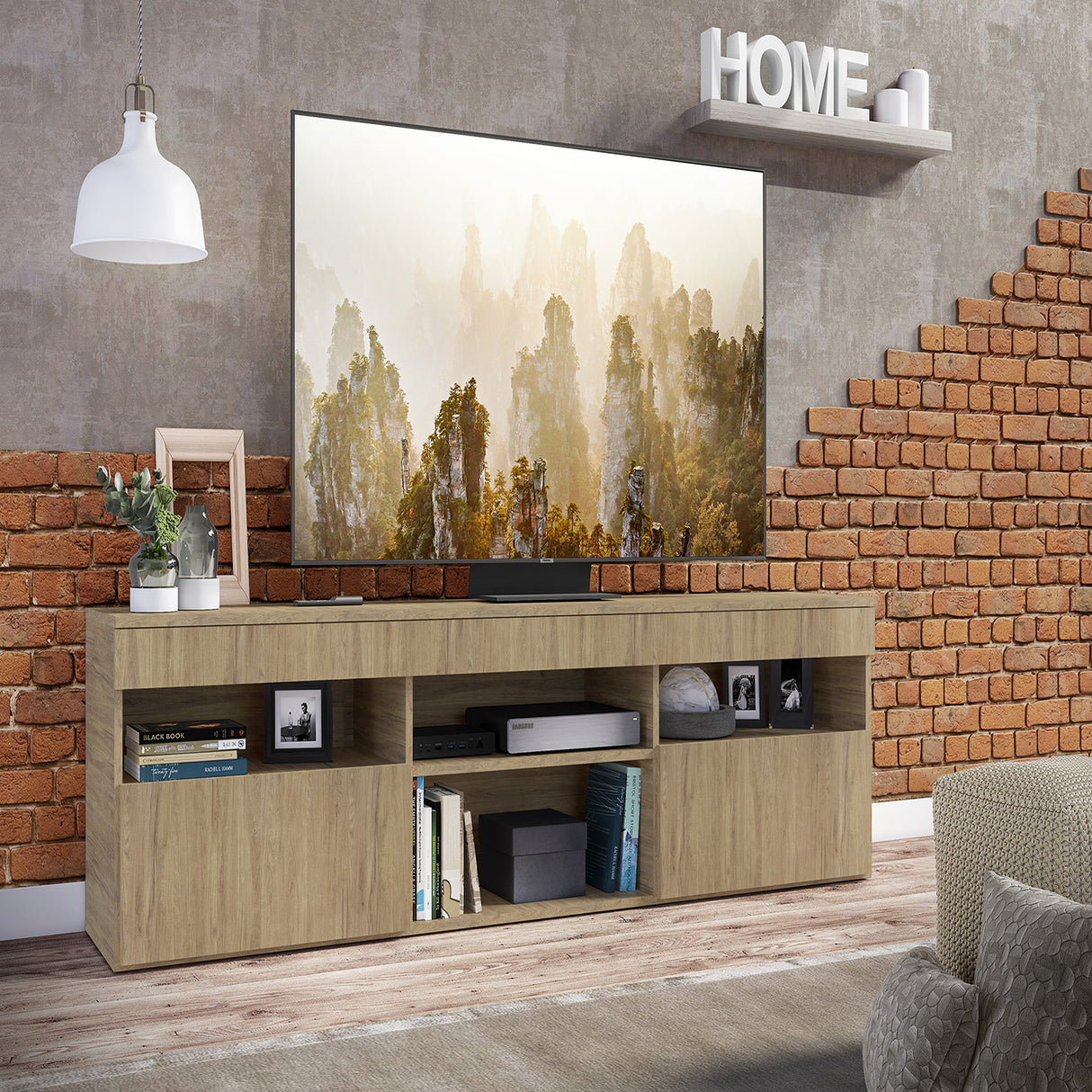 Rack de TV Paris Castaño 175x48cm para TV Hasta 55" Pulgadas con Seis Compartimientos
