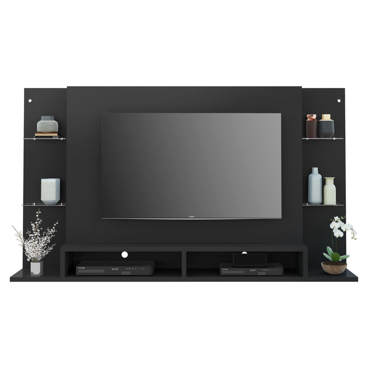Panel de TV Braga Negro 191x108cm para TV Hasta 55" Pulgadas con Dos Compartimientos