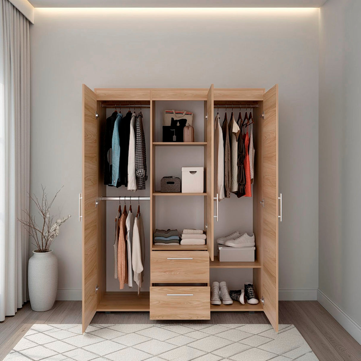 Closet Baru Fresno Europeo 135x180cm con Tres Puertas y con Dos Cajones