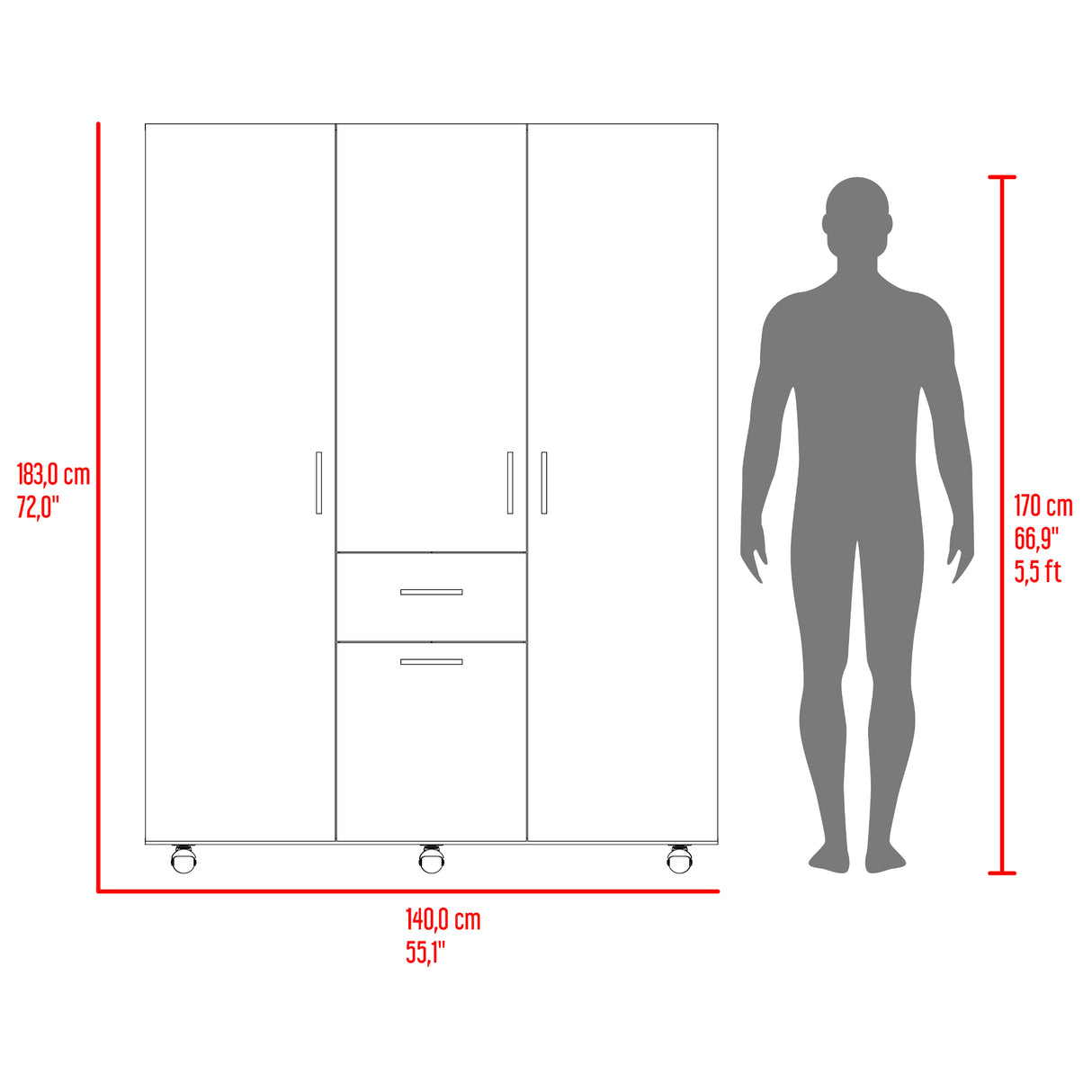 Closet Amalfi Fresno Europeo 140x183cm con Cuatro Puertas y con Un Cajón
