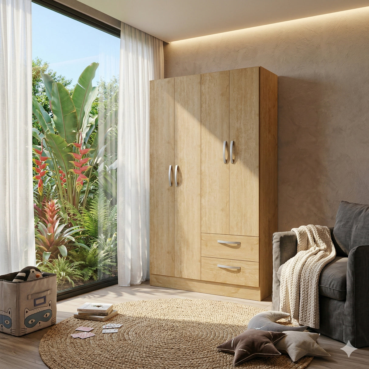 Closet Essence Castaño 90x173cm con Cuatro Puertas y con Dos Cajones